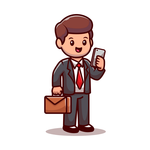 Businessman With Phone And Suitcase Cartoon by Catalyst Labs