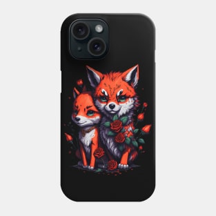 Artistic foxes in roses design Phone Case