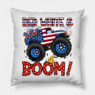 4th of July, Monster Truck, Patriotic Monster Truck, America, Red White and Boom Pillow