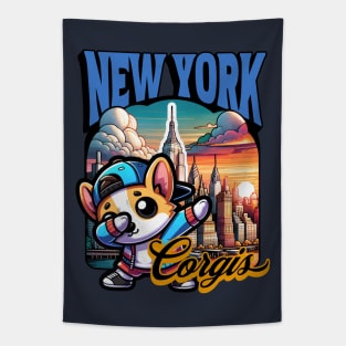 New York Funny Corgi Dabbing Tapestry