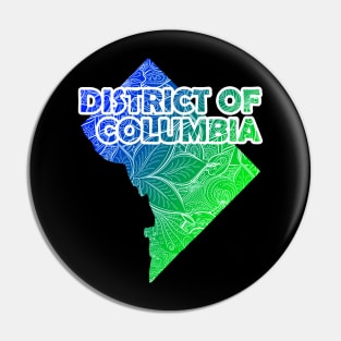 Colorful mandala art map of District of Columbia with text in blue and green Pin