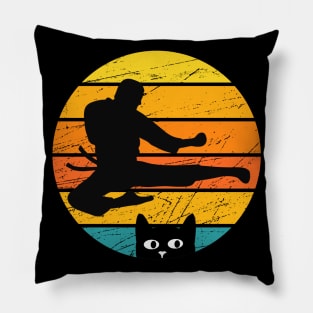 Retro Silhouette Karate Cat Design Pillow