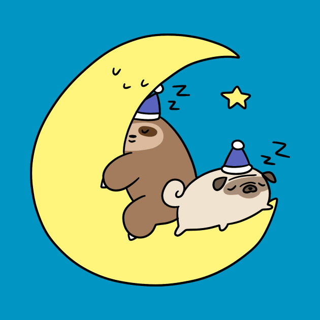 Sleepy Moon Sloth and Pug by saradaboru