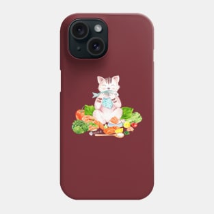 cat eating fish hand drawn Phone Case