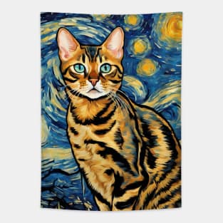 Bengal Cat Breed Painting in a Van Gogh Starry Night Art Style Tapestry