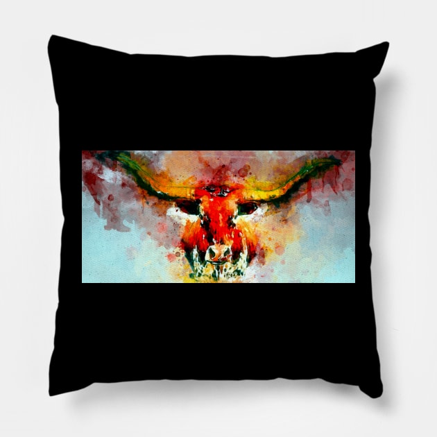 Watercolor Longhorn Pillow by danieljanda