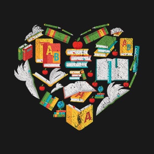 Bookworm Retro Heart Library Reading Books T-Shirt