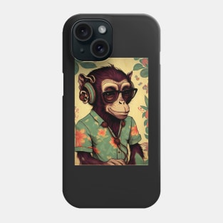 Chimp wearing headphones, glasses, and hawaiian shirt Phone Case