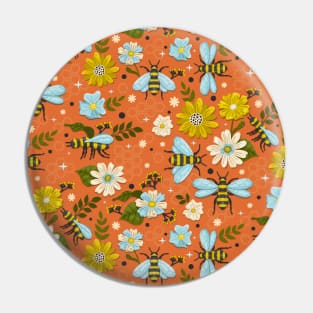 Blooming Flowers and Bees on Orange Pin