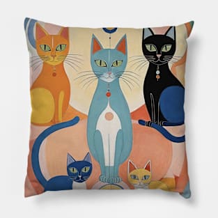 Hilma af Klint's Feline Dreamscape: Abstract Whimsy Pillow