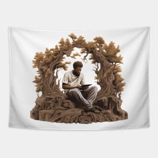 Black Man Reading On A Tree Tapestry