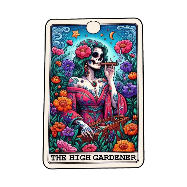Funny Tarot Gardener Vibrant Day of Dead Sugar Skull Floral by ThatVibe