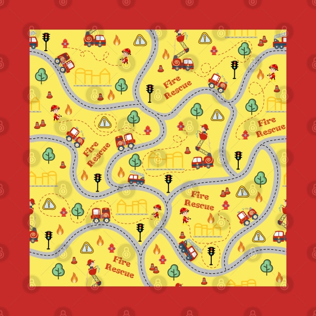 Fireman cute seamless kids pattern yellow by Arch4Design