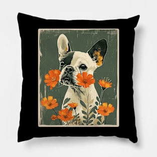 French Bulldog Flowers Photo Art Design For Dog Onwer Pillow