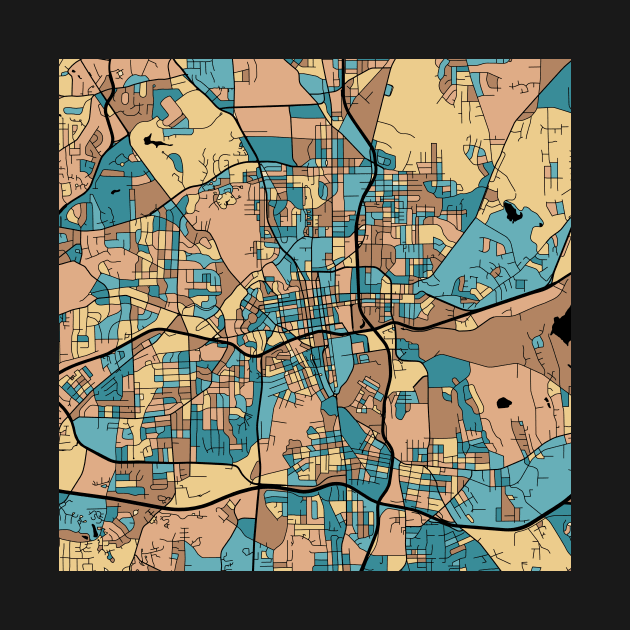 Winston-Salem Map Pattern in Mid Century Pastel by PatternMaps