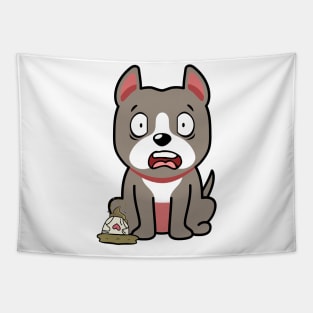 Funny grey dog steps on a dirty diaper Tapestry