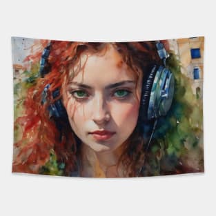 girl with headphone Tapestry