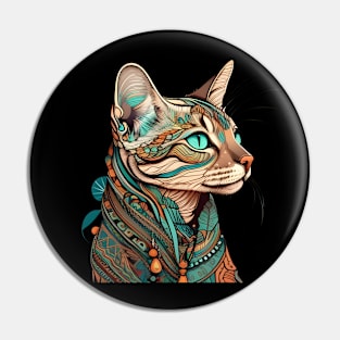 Cool Cat Boho Vintage - Colorful Cat Kitten Lover Pin