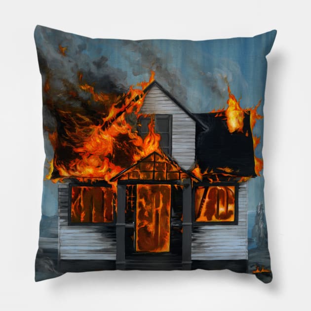 House on fire Pillow by Famous When Dead