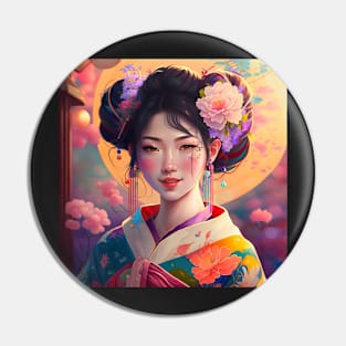 Geisha Japanese Anime Illustration Candy Colors Pin