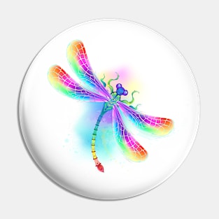 Rainbow dragonfly on watercolor background Pin