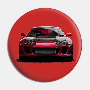 Fiery Front: Red Supra Hot Front Body Highly Explosive Posterize Car Design Pin