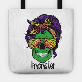 Mom of Monsters, Halloween Mom Life Skull Cheetah Tie Dye Tote