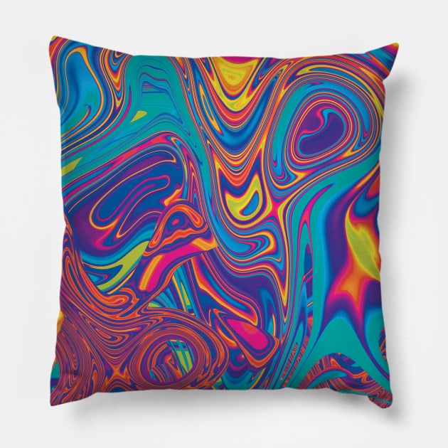 Trippy Rainbow Paint Swirls Pillow by ThisOnAShirt