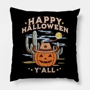 Western Halloween Happy Halloween Y'all Jack O Lantern Retro Pumpkin Dark Pillow