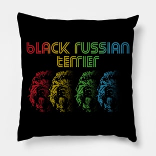 Cool Retro Groovy Black Russian Terrier Dog Pillow