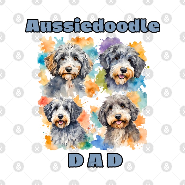 Aussiedoodle Dad Watercolor by Doodle and Things