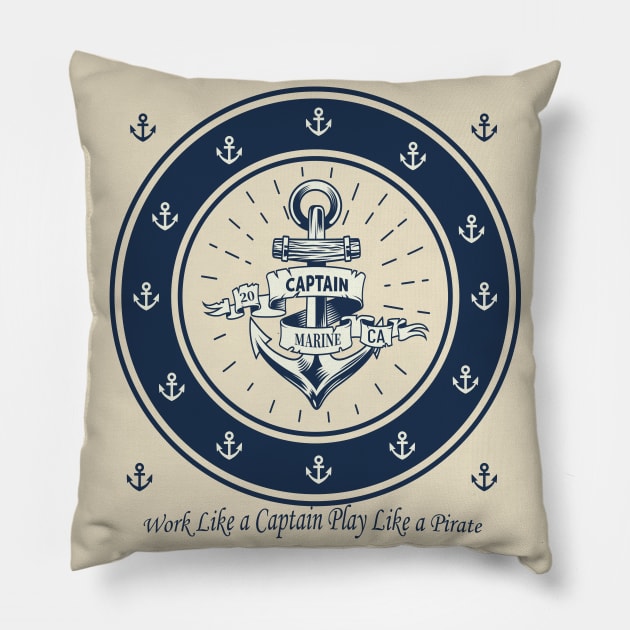 Funny t shirt Work Like a Captain Play Like a Pirate Tshirt Anchor T Shirt Pillow by Meryarts