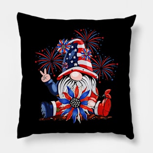 4th Of July American Flag Patriotic Gnome with sunflower Pillow