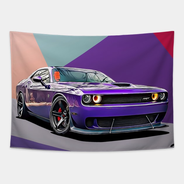 Dodge Challenger Illustration Tapestry by GasAut0s