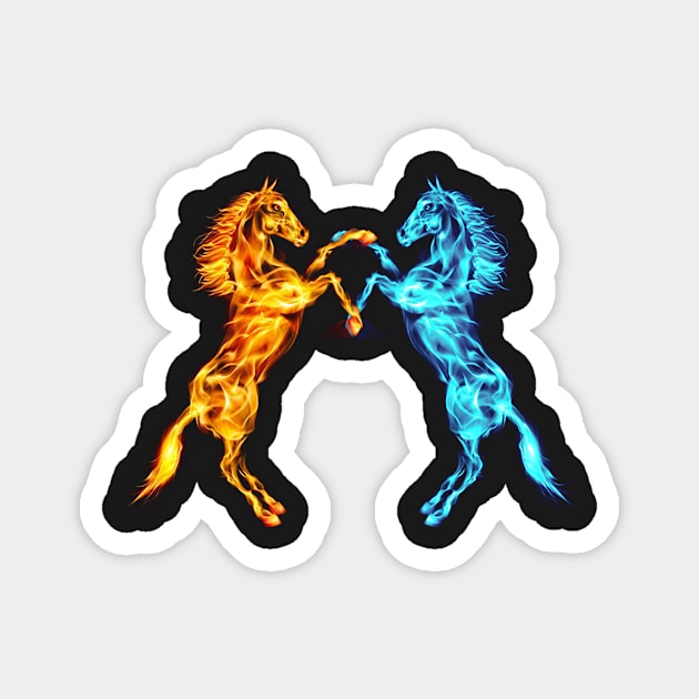 Flaming Fire And Ice Fighting Horses Magnet by Atteestude