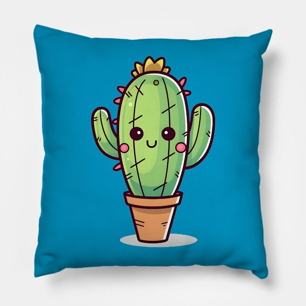 Kawaii smiling cactus Pillow by Clearmind Arts