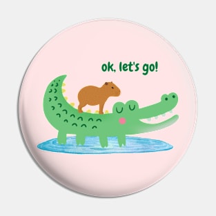 cute Ok lets go capybara and crocodile illustration Pin