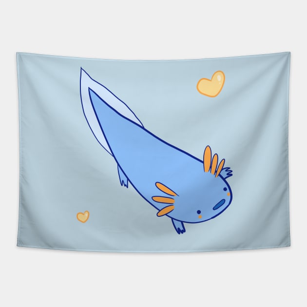 Blue axolotl Tapestry by Mayarart