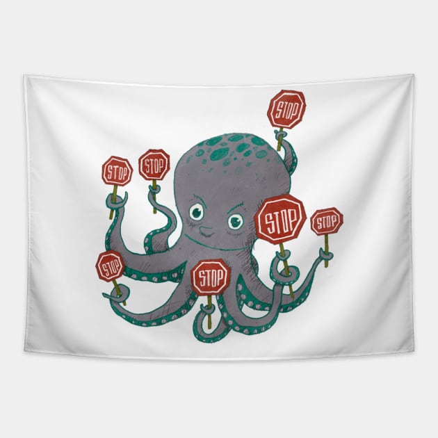 Octopus STOP Tapestry by jurjenbertens