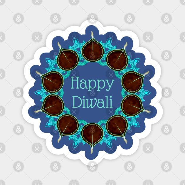 Diwali Turquoise Mandala with Deepas Magnet by HolidayBug