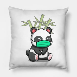 Cute Panda Sitting And Wearing Mask Pillow