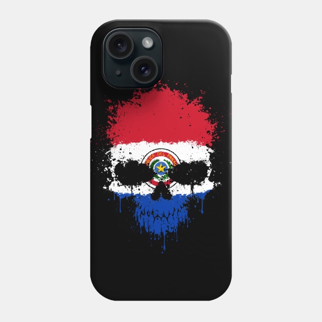 Chaotic Paraguay Flag Splatter Skull Phone Case by jeffbartels