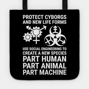 protect cyborgs - white text Tote