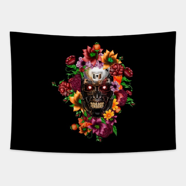 Sugar Chrome Skull Terminator Cyborg Head Tapestry by Dezigner007