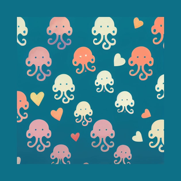 Under the Sea with Octopi in Love - Super Cute Colorful Cephalopod Pattern by JensenArtCo