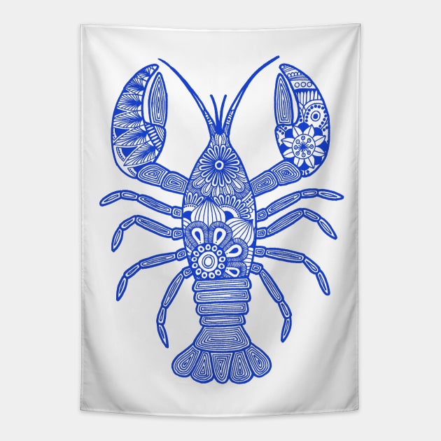 Lobster (blue and white vertical) Tapestry by calenbundalas