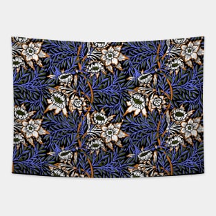 William Morris Tulip and Willow Pattern Blue on Black Tapestry