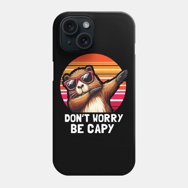 Retro Sunset Rodent Funny Capybara Dont Worry Be Capy Phone Case by MoDesigns22 