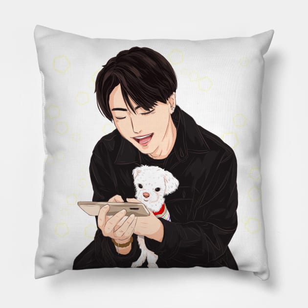 Joyful Moment of Youngjae GOT7 Pillow by Rakusumi Art