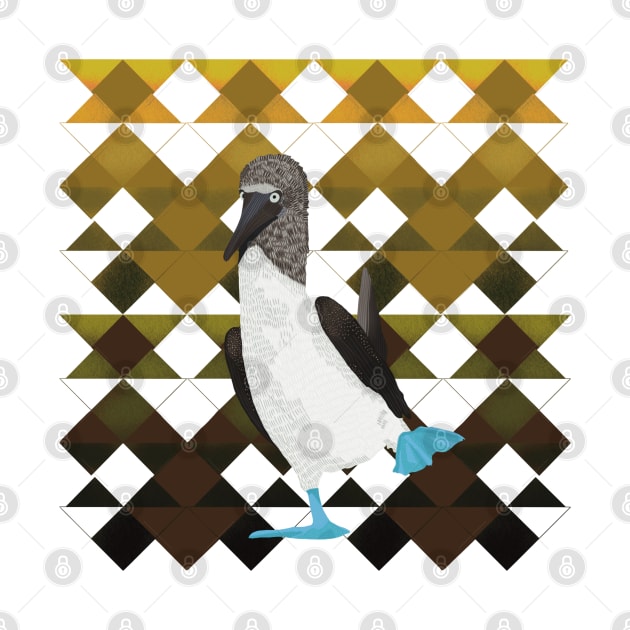 Booby Bird on Brown Geometric Pattern by Suneldesigns